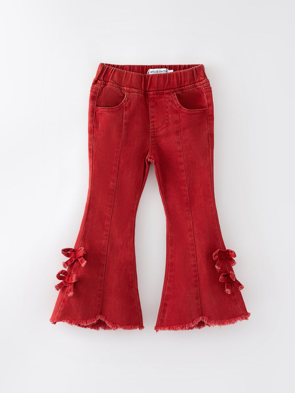 girls-red-bow-flared-elastic-denim-pants Rylee Faith Designs - Sophia's StyleJeans-1